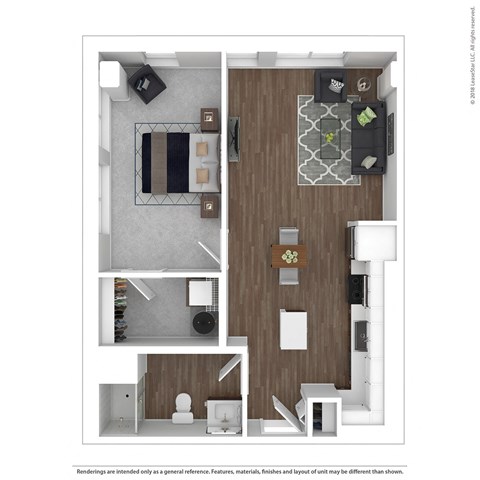 Floor plan for 1 bed, 1 bath, 803 sqft